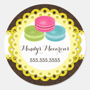 Macarons Bakery Damask Yellow Scallop Seals