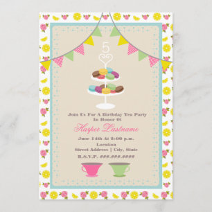 Macarons Birthday Tea Party Invitation