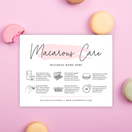  Macarons Care Guide Bakery Instructions Feminine Thank You Card