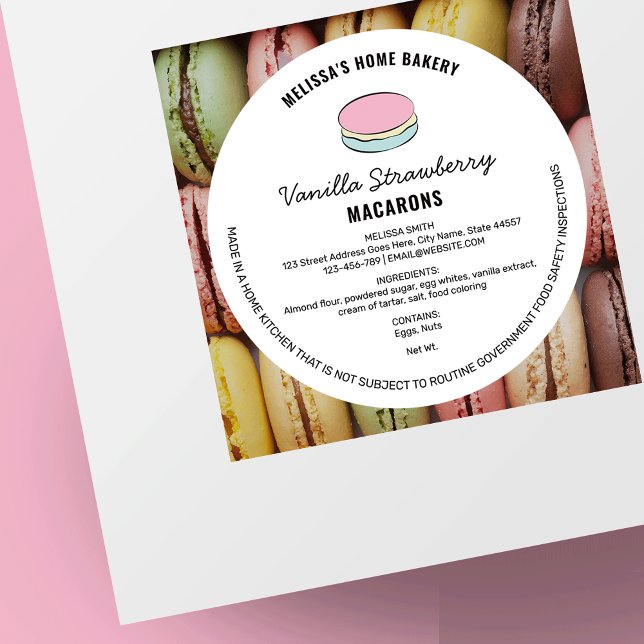 Macarons Cottage Law Label With Ingredients (Trendy macarons cottage law label with customizable macaron clip art - you can edit all colors)