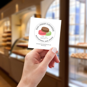 Macarons Food Restaurant Bakery Patisserie Square Business Card by JillsPaperie at Zazzle
