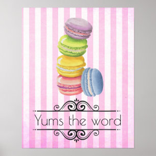 Macarons French Dessert in Pastel Watercolors Poster