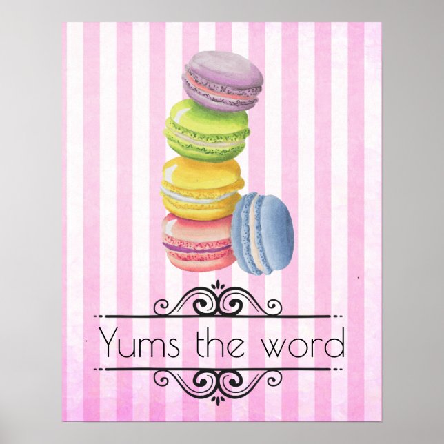 Macarons French Dessert in Pastel Watercolors Poster (Front)