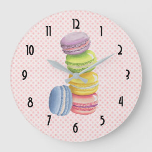 Macarons French Dessert Pastel Watercolors Large Clock
