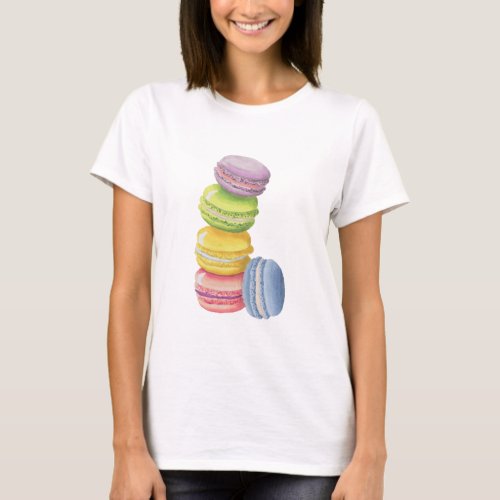 Macarons French Pastry in Pastel Watercolors T_Shirt