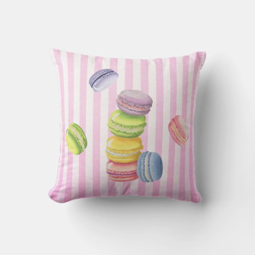 Macarons French Pastry in Pastel Watercolors Throw Pillow