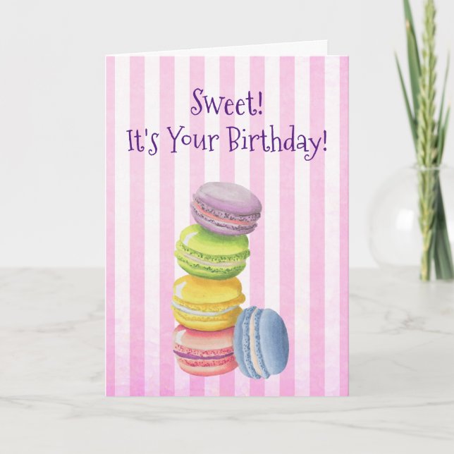 Macarons French Pastry in Watercolors Birthday Card (Front)