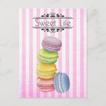 Macarons French Pastry Pastel Watercolor Postcard by Mirribug at Zazzle