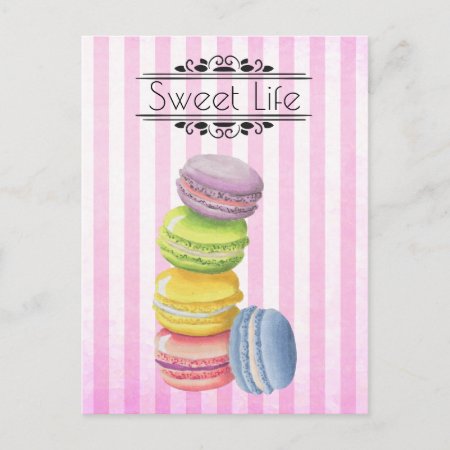 Macarons French Pastry Pastel Watercolor Postcard