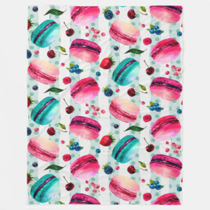 Macarons French Pastry With Berries And Polka Dots Fleece Blanket