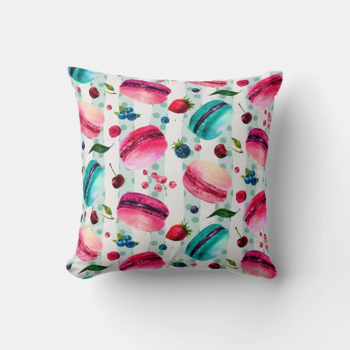 Macarons French Pastry With Berries And Polka Dots Throw Pillow
