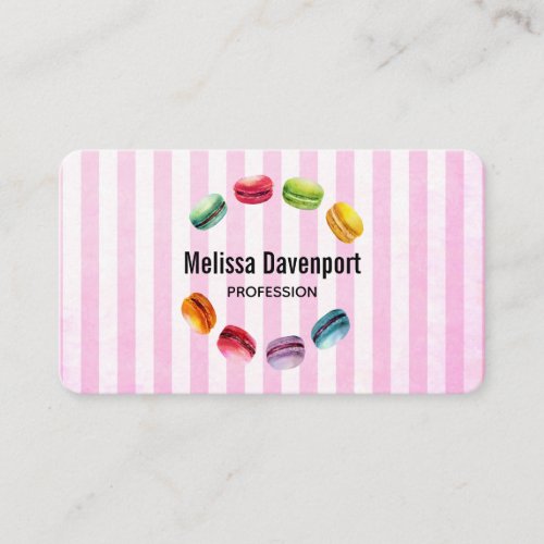 Macarons In A Circle  French Pastry in Watercolor Business Card