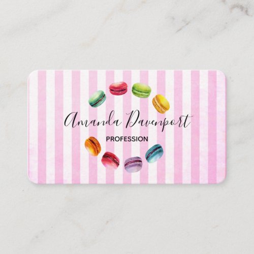 Macarons In A Circle  French Pastry in Watercolor Business Card