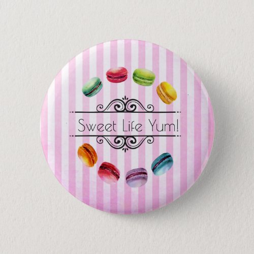 Macarons In A Circle  French Pastry in Watercolor Pinback Button