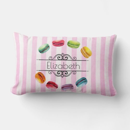 Macarons In A Circle On Pink Stripes Custom Lumbar Pillow
