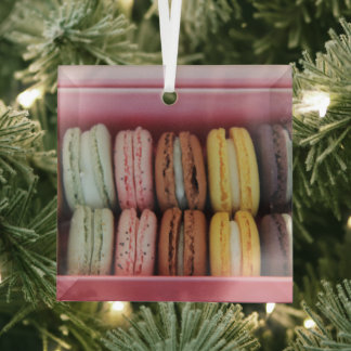 Macarons in different colors glass ornament