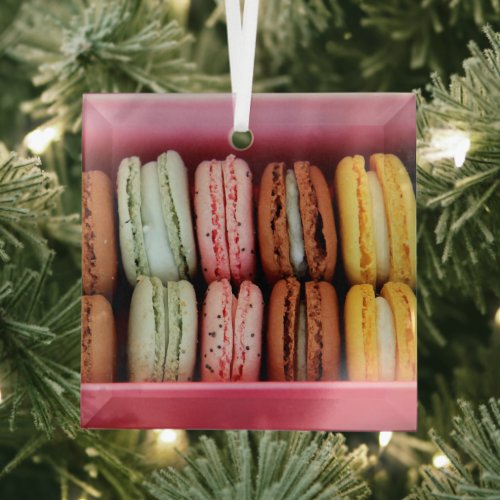 Macarons in different colors  glass ornament