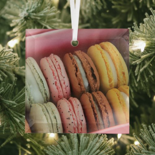 Macarons in different colors  glass ornament