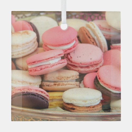 Macarons in different colors  glass ornament