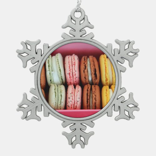 Macarons in different colors snowflake pewter christmas ornament