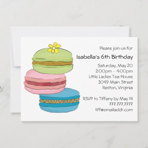 Macarons Macaroon Cookies Birthday Tea Party Invitation