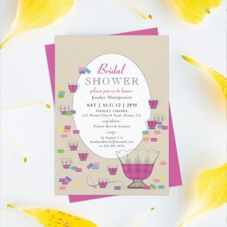 Macarons & Pink Crystal Punch Set Bridal Shower In Invitation