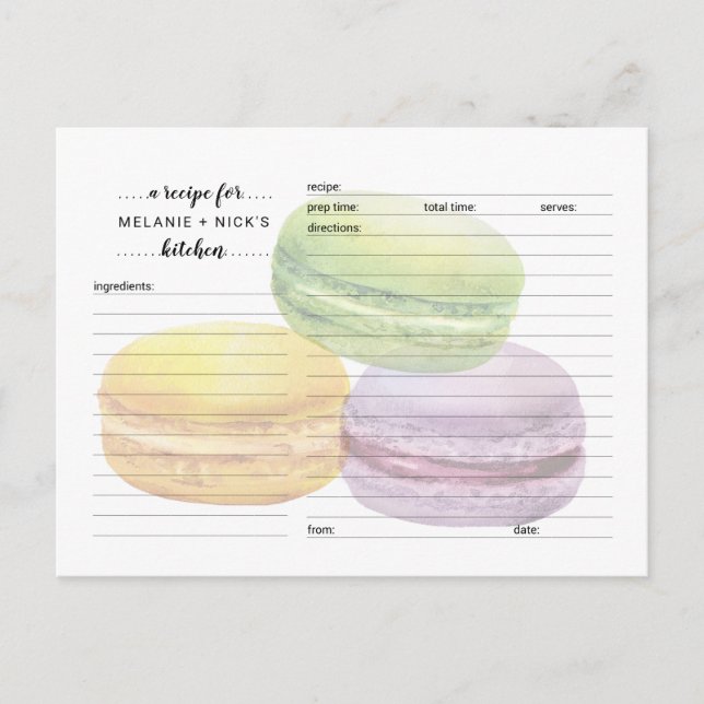 Macarons recipe cards, great bridal shower idea postcard (Front)