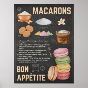 Macarons Recipe Chalkboard Kitchen Art Poster