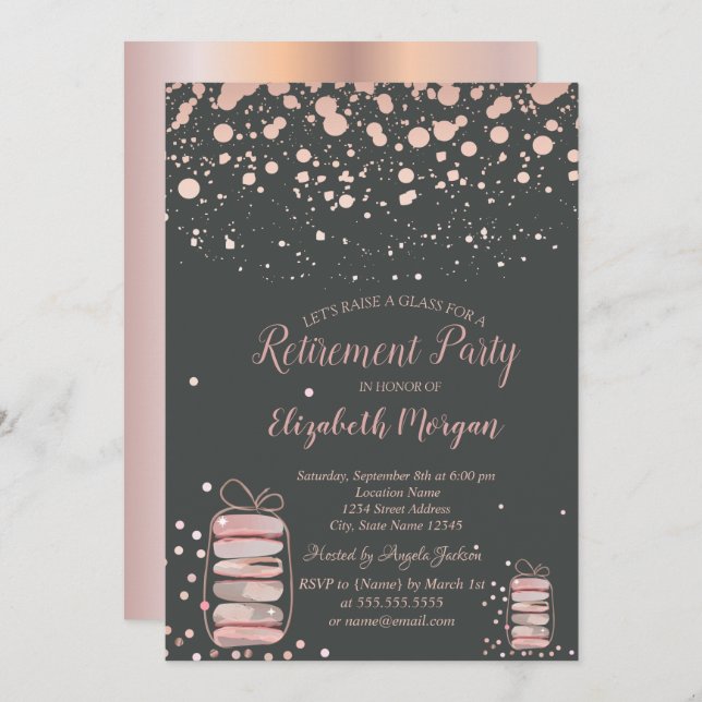 Macarons Rose Gold  Retirement Invitation (Front/Back)