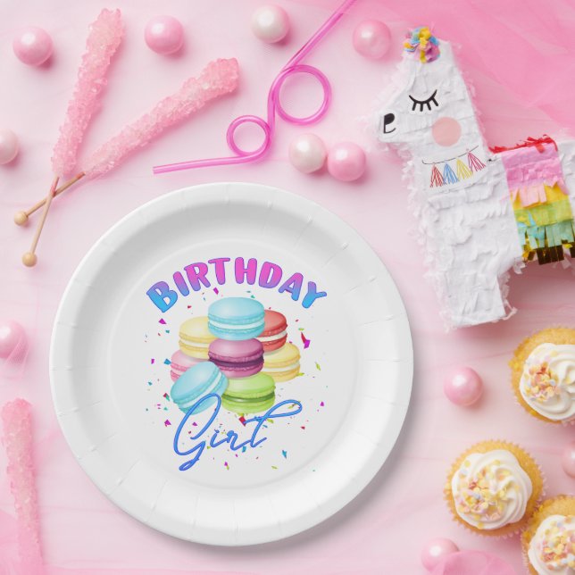 Macarons Sweet Birthday Girl Candy Lovers Theme Paper Plates (Party)