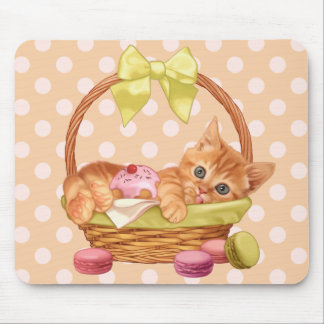 Macaroon and cupcake kitten mouse pad
