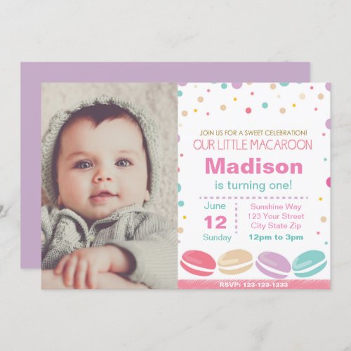 Macaroon Birthday Invitation with Photo