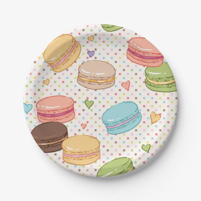 Macaroon,multi colour,polka dot,hearts,pattern,fun paper plates (Front)