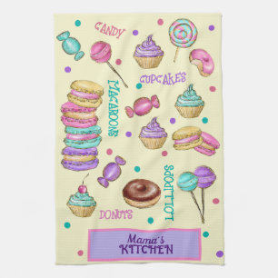 Macaroons Cupcakes Lollipops and Donuts Kitchen Towel