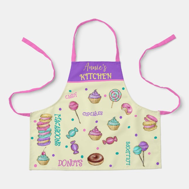 Macaroons Cupcakes Lollipops and Donuts SMALL Apron (Front)