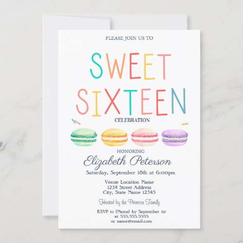 Macaroons Watercolor Striped Colorful Sweet 16 Invitation
