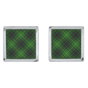 MacArthur tartan green plaid Silver Cufflinks