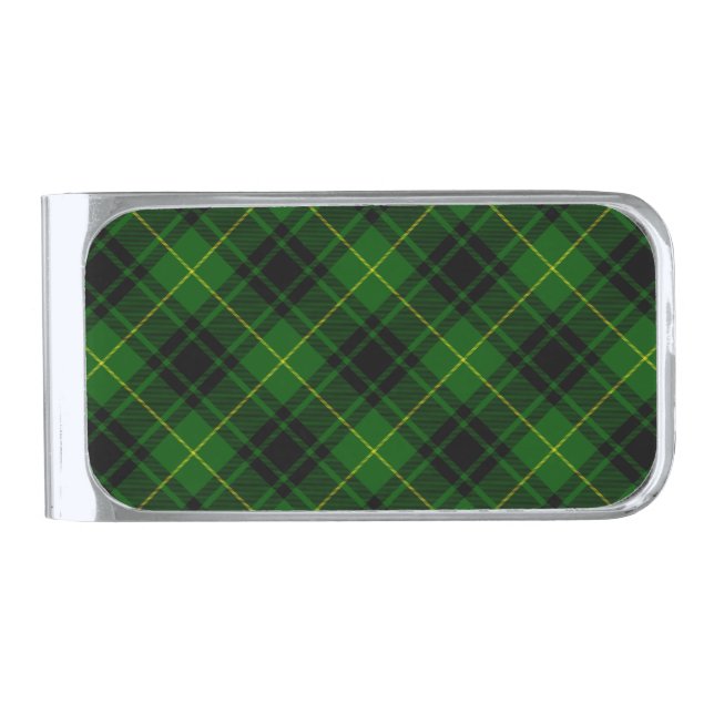 MacArthur tartan green plaid Silver Finish Money Clip (Front)