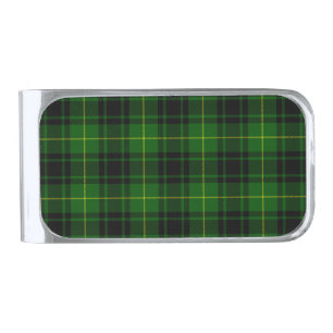 MacArthur tartan green plaid Silver Finish Money Clip