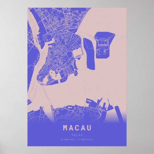 Macau Blue City Map Poster