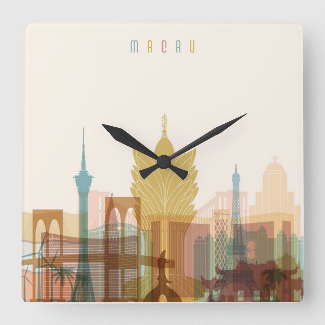 Macau, China | City Skyline Square Wall Clock (Front)