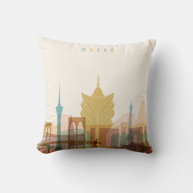 Macau, China | City Skyline Throw Pillow (Front)