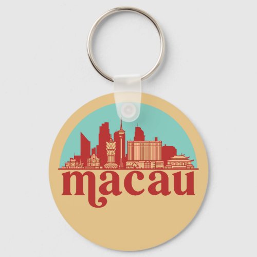 Macau China Retro City Skyline Cityscape Art Keychain