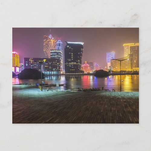 Macau China skyline panorama at night gift Poster Holiday Postcard