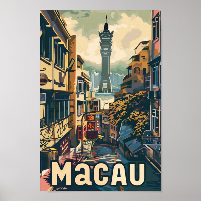 Macau China Vintage Retro Travel Illustration Poster (Front)