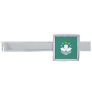 Macau Flag Silver Finish Tie Bar