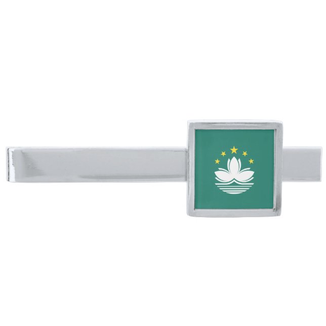 Macau Flag Silver Finish Tie Bar (Front)