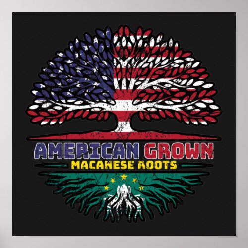Macau Macanese American USA Tree Roots Flag Poster