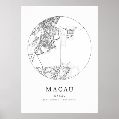 Macau Macau Street Layout Map Poster