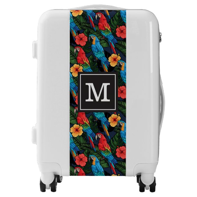 Macaw And Hibiscus Pattern | Add Your Initial Luggage (Front)